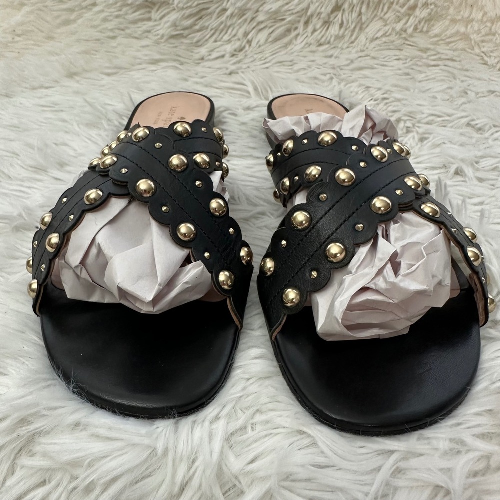 Kate Spade Faye Cross Strap Studded Leather Sandals in Black sz 9.5 M - Picture 3 of 7